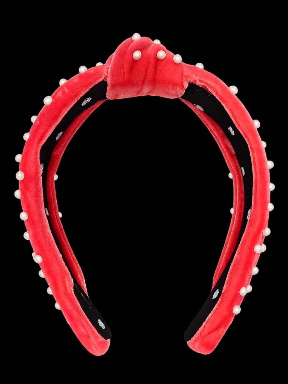 Lele Sadoughi Raspberry Velvet Pearl Slim Knotted Headband